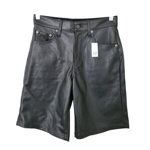 GAP 10" High Rise Stride Bermuda Shorts Womens Size 25/0R Black Faux Leather NWT